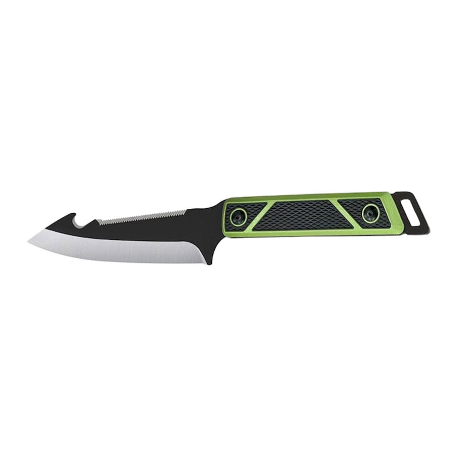 SOG Terragrip Fixed Blade Knife 6.7" Spine Serrated Drop Point with Gut Hook 420 Black Blade TPR Overmold Handle Black/Green