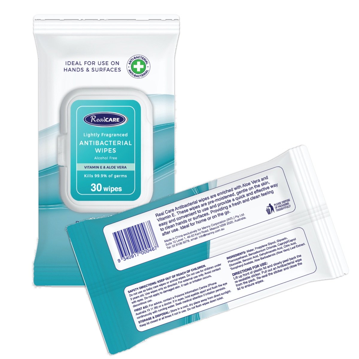 Antibacterial Alcohol-Free Hand Wipes Kills 99.9% of Germs 30 Wipes Tactical Distributors Ltd New Zealand