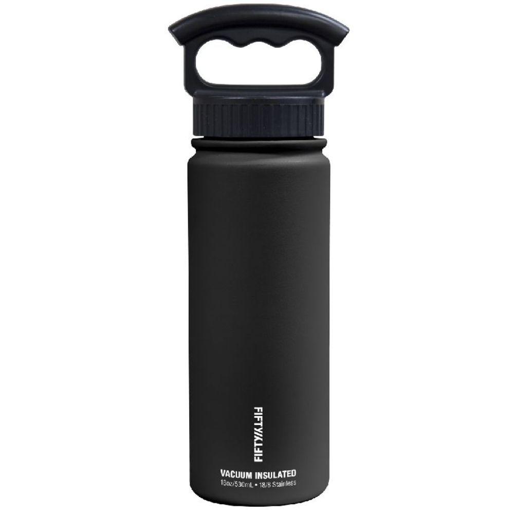 Fifty Fifty 18oz Wide Mouth 3 Finger Lid Vacuum Insulated Bottle Matte Black Tactical Distributors Ltd New Zealand