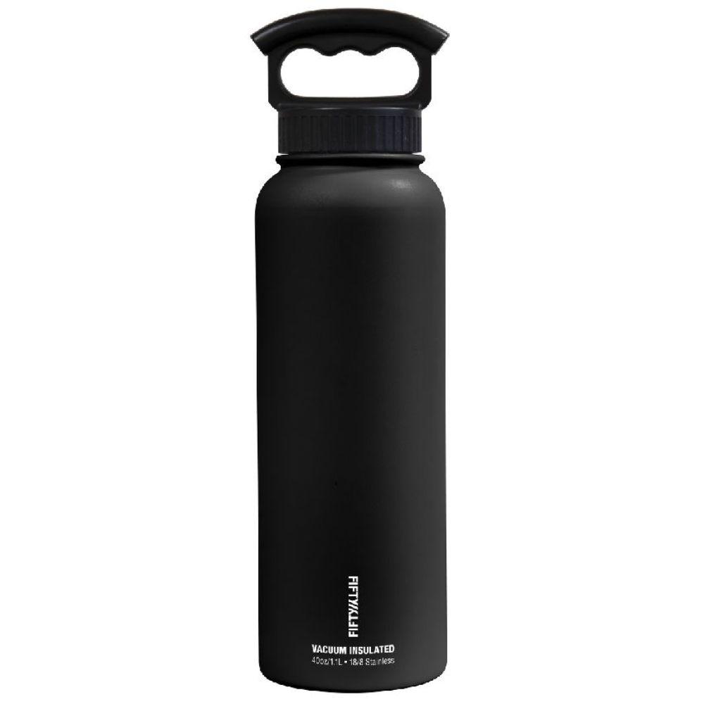Fifty Fifty 40oz Wide Mouth 3 Finger Lid Vacuum Insulated Bottle Matte Black Tactical Distributors Ltd New Zealand