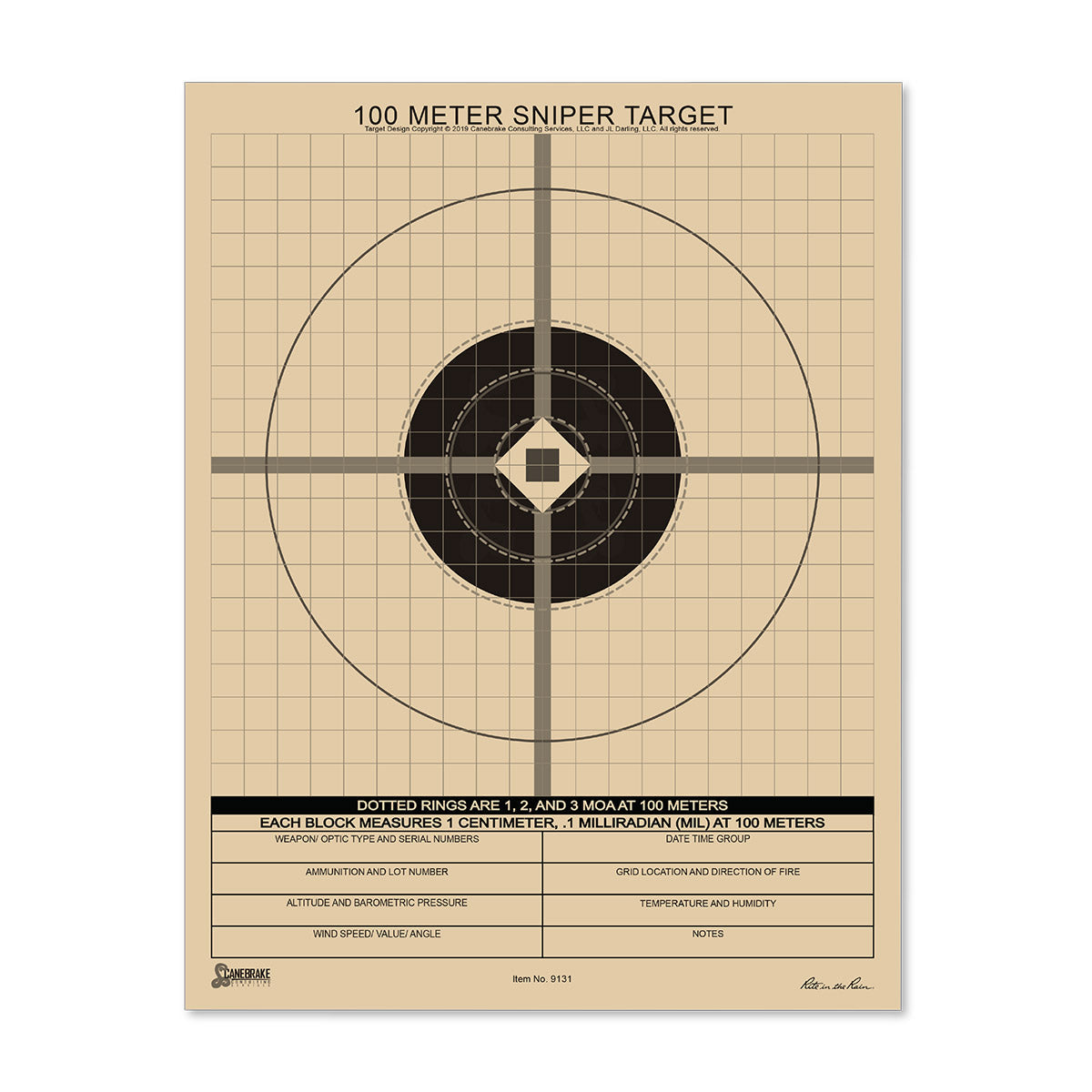 Rite in the Rain All-Weather 100M True MIL Grid Sniper Target Universal 100 Sheet Tactical Distributors Ltd New Zealand