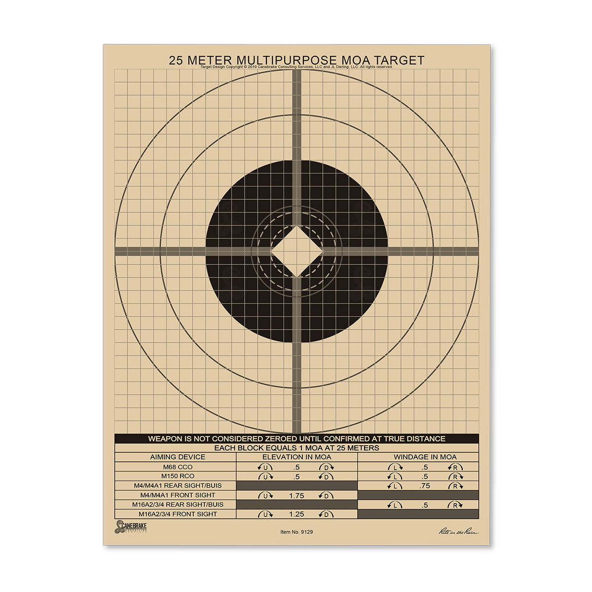 Rite in the Rain All-Weather 25m Multipurpose Zeroing Target Universal MOA 100 Pack Tactical Distributors Ltd New Zealand