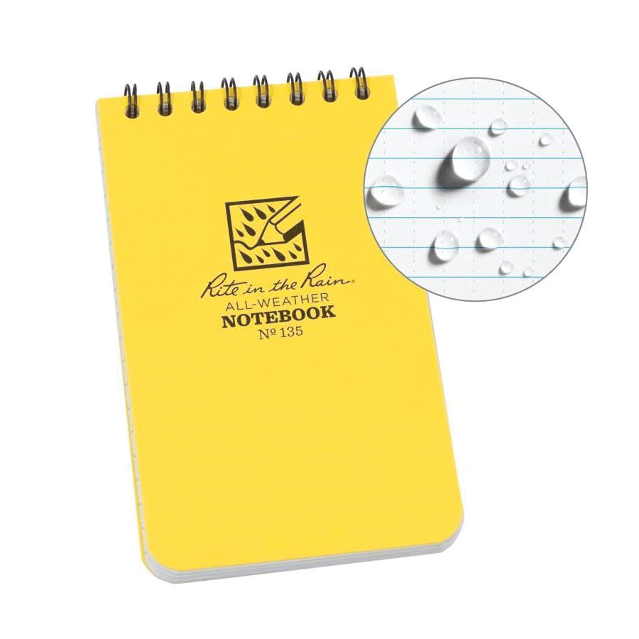 Rite in the Rain No135 Top Spiral 3x5 Notebook Universal Yellow Tactical Distributors Ltd New Zealand