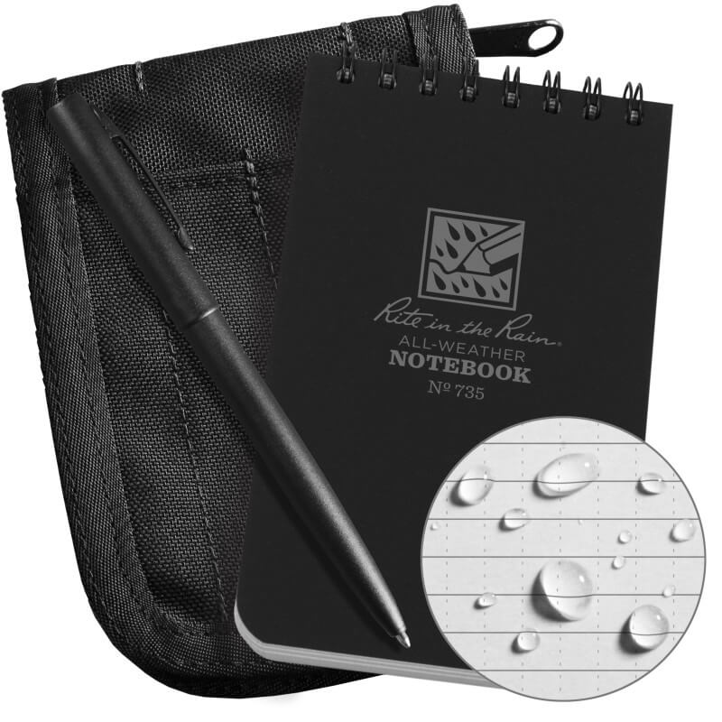 Rite in the Rain No735B-KIT Top Spiral 3x5 Notebook Kit Black Tactical Distributors Ltd New Zealand