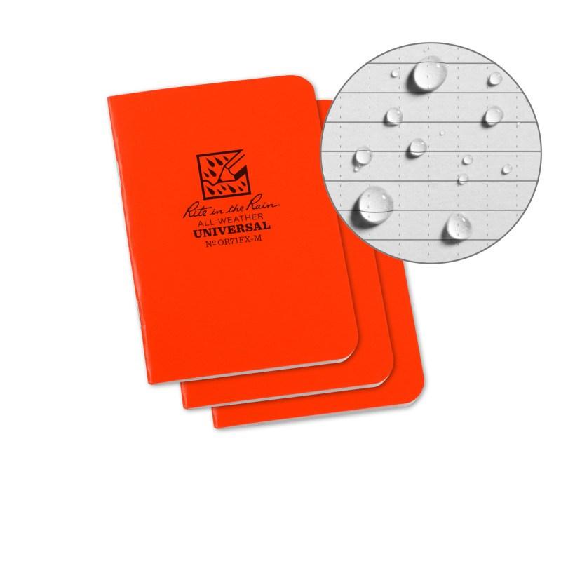 Rite in the Rain No.OR71FX-M Mini Stapled Notebook Universal Orange Pack of 3 Tactical Distributors Ltd New Zealand