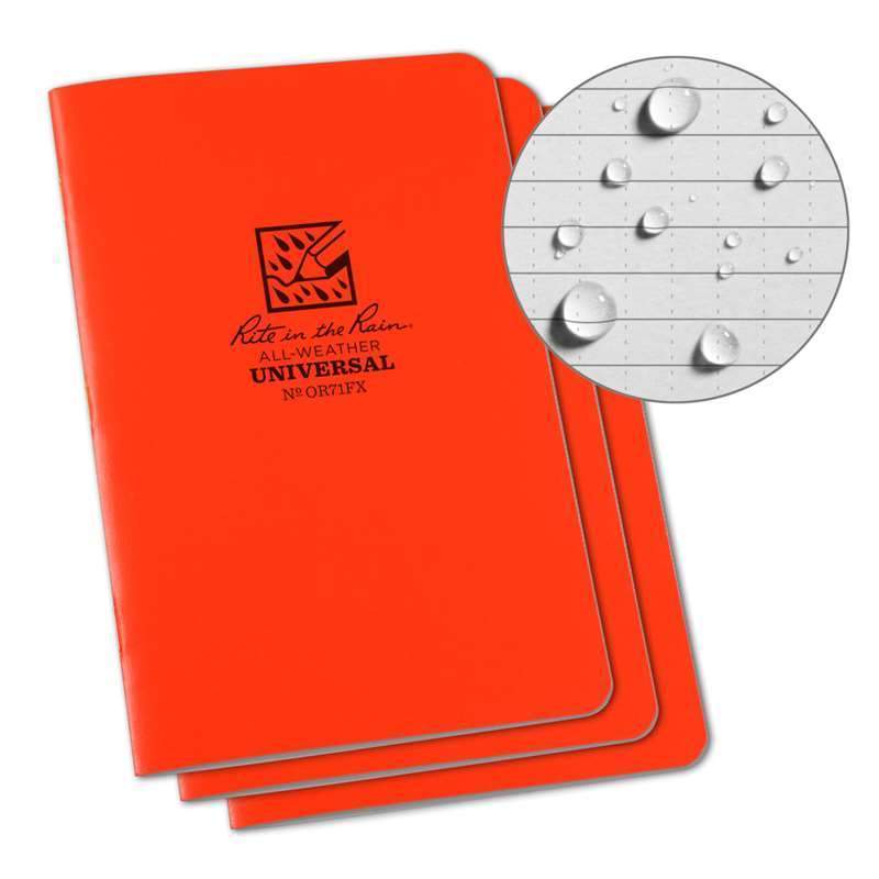 Rite in the Rain No.OR71FX Stapled Notebook Universal Orange Pack of 3 Tactical Distributors Ltd New Zealand
