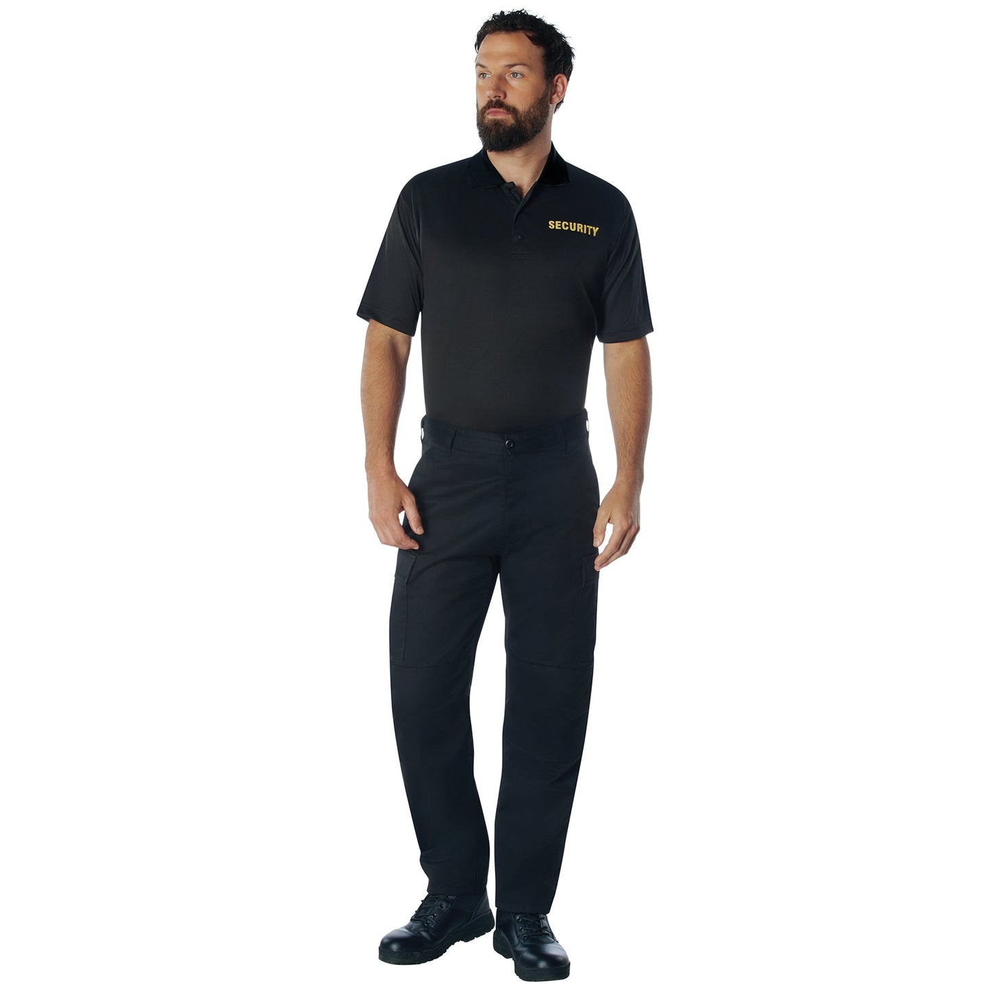 MilSpec Moisture Wicking Security Polo Shirt Black with Gold Lettering