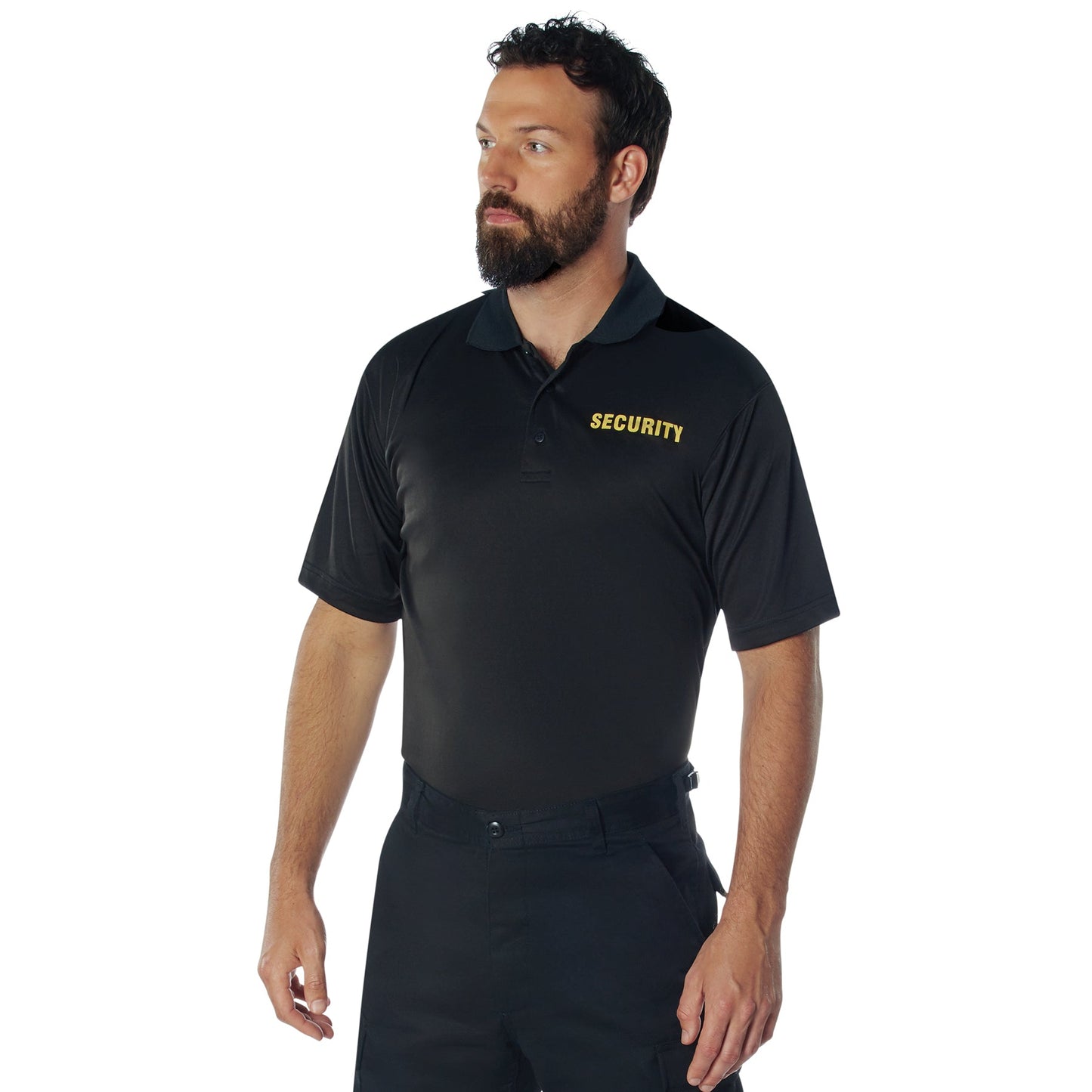 MilSpec Moisture Wicking Security Polo Shirt Black with Gold Lettering