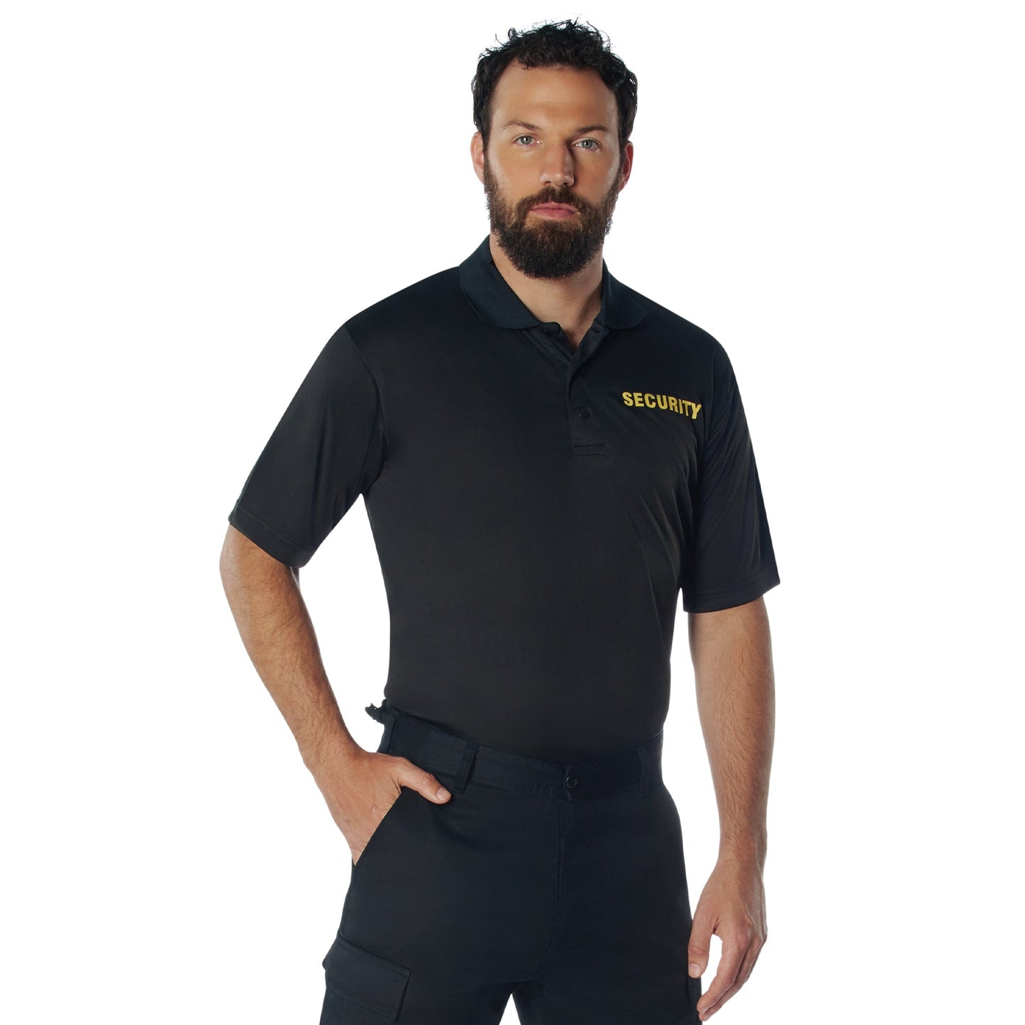 MilSpec Moisture Wicking Security Polo Shirt Black with Gold Lettering