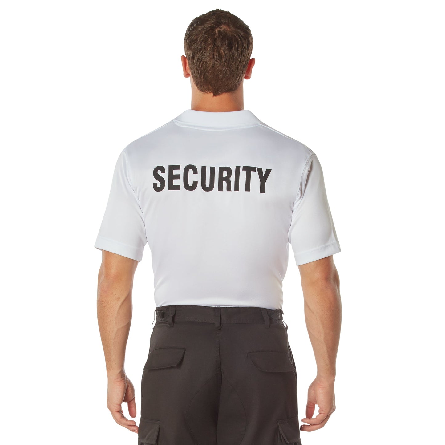 MilSpec Moisture Wicking Security Polo Shirt White with Black Lettering