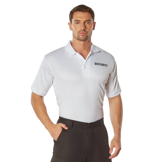 MilSpec Moisture Wicking Security Polo Shirt White with Black Lettering