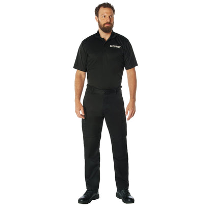 MilSpec Moisture Wicking Security Polo Shirt Black with White Lettering