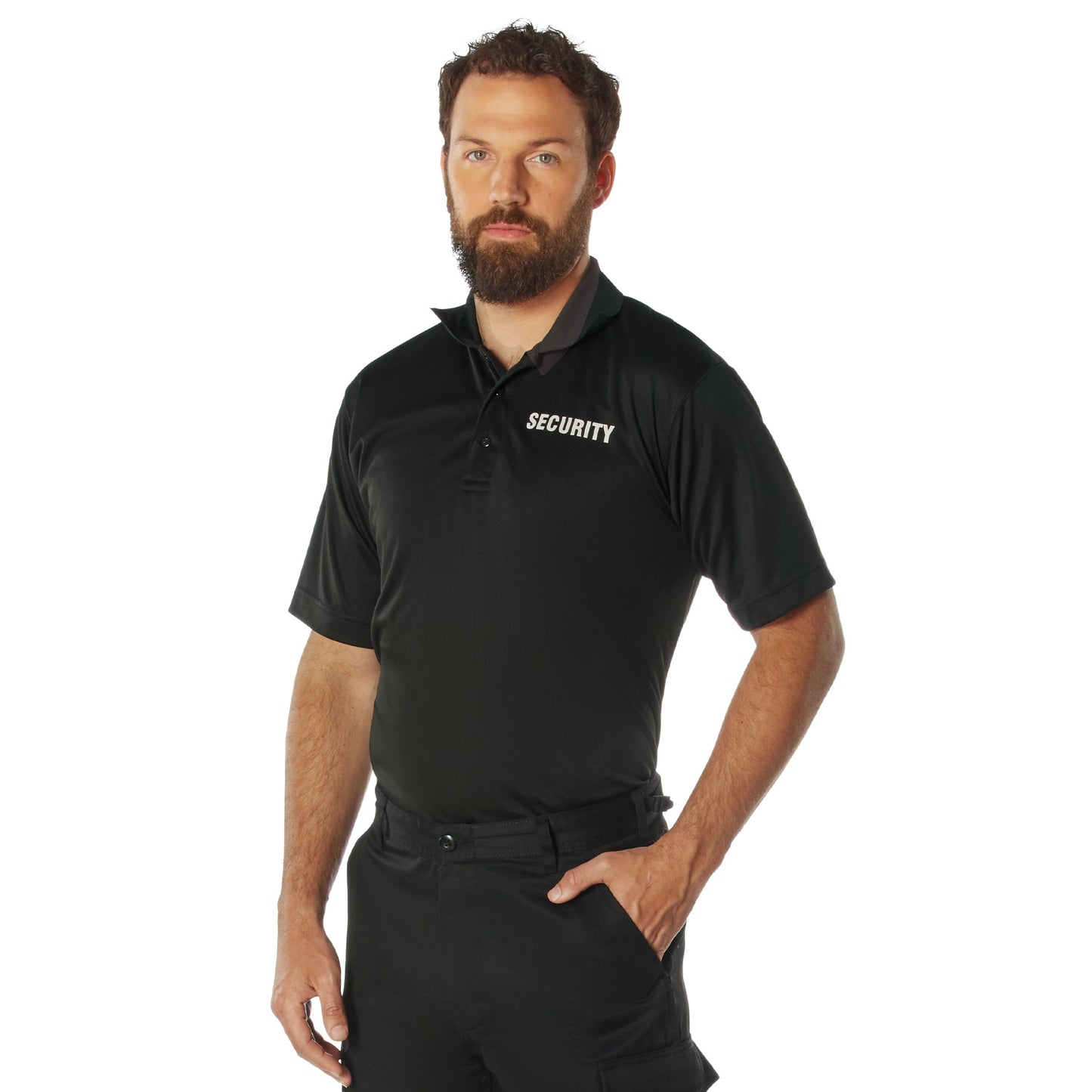 MilSpec Moisture Wicking Security Polo Shirt Black with White Lettering