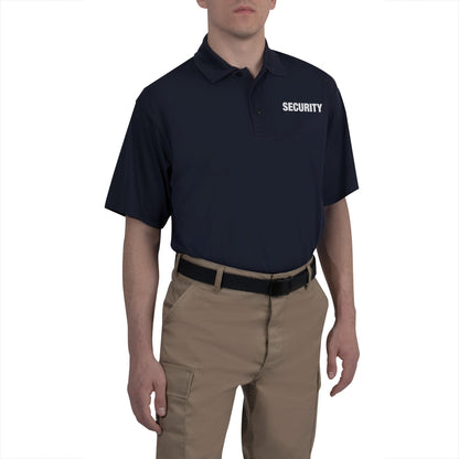 MilSpec Moisture Wicking Security Polo Shirt Midnight Navy Blue with White Lettering