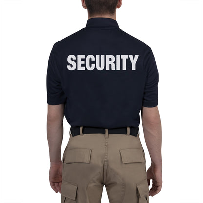 MilSpec Moisture Wicking Security Polo Shirt Midnight Navy Blue with White Lettering