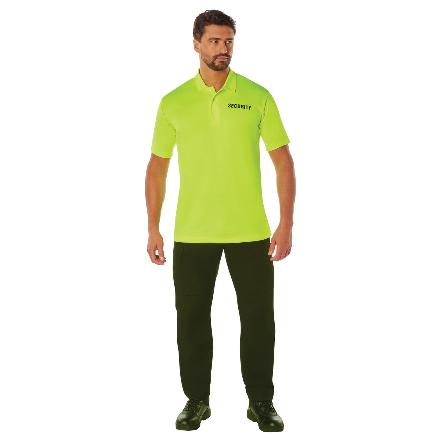 MilSpec Moisture Wicking Security Polo Shirt Safety Green with Black Lettering