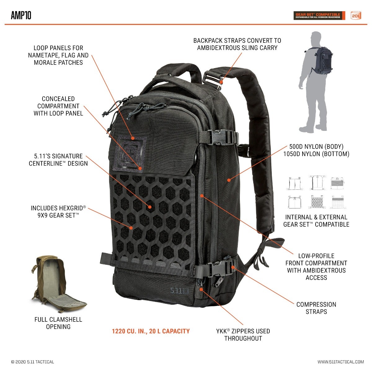 5.11 Tactical AMP10 20L Backpack Tungsten – Tactical Distributors Ltd (NZ)