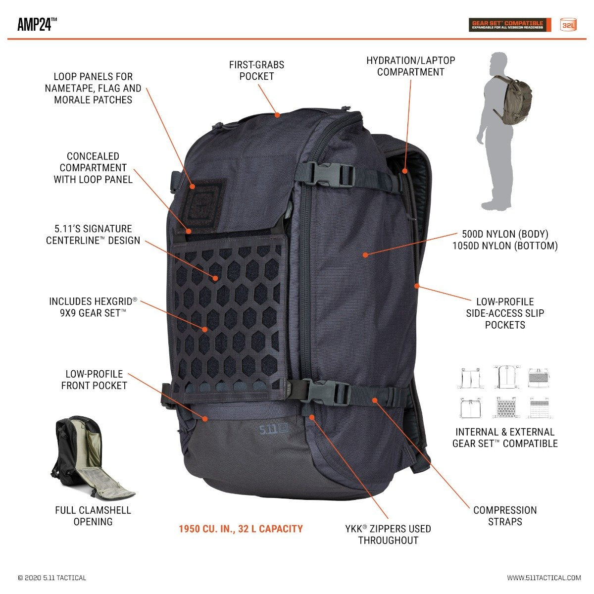 5.11 Tactical AMP24 32L Backpack Tungsten Tactical Distributors Ltd New Zealand