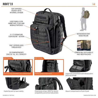 5.11 Tactical Rush 72 Backpack 2.0 Multicam Tactical Distributors Ltd New Zealand