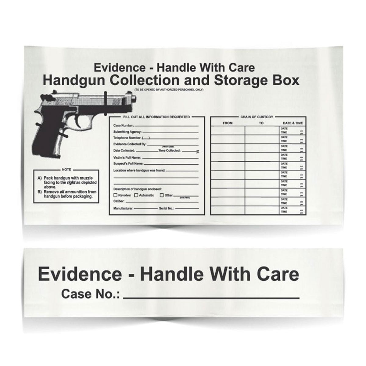 Arrowhead Forensics Printed Tie Down Large Weapons Boxes - Pistol Box - 12 x 7.5 x 2 inches - 25/pk Tactical Distributors Ltd New Zealand