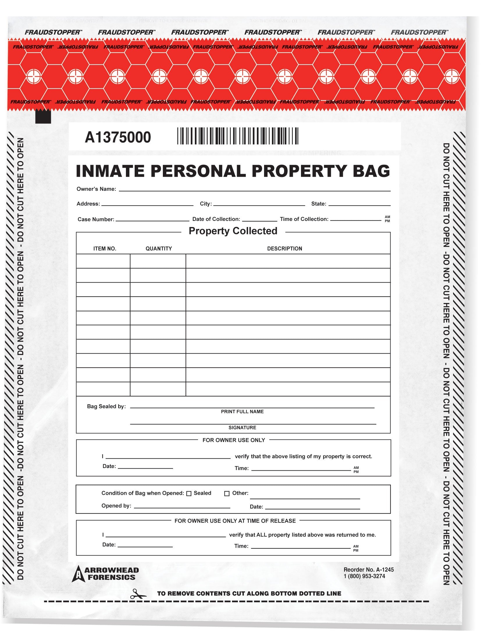 Arrowhead Forensics SureSeal Tamper Indicating Inmate Personal Property Storage Bag - 20” x 20” - 100/pk Tactical Distributors Ltd New Zealand