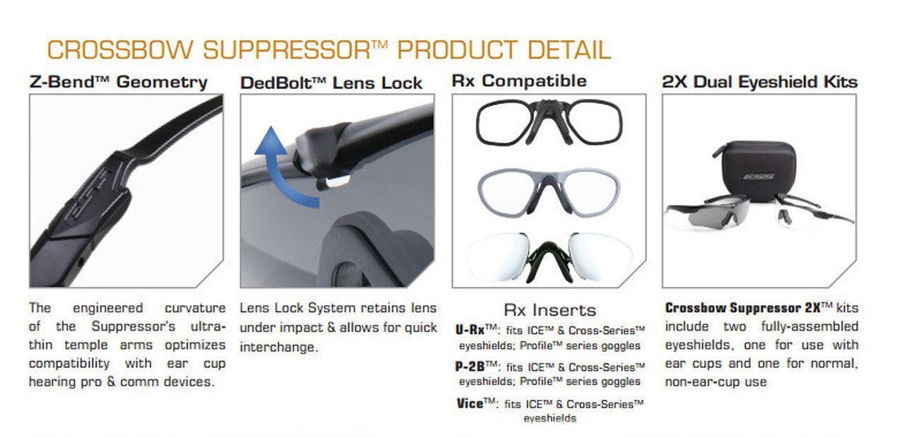 ESS Crossbow Suppressor 2X Kit Complete Clear and Gray Eyewear Sunglasses Eye Safety Systems Tactical Gear Supplier Tactical Distributors Australia