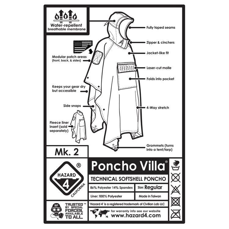 Hazard 4 Poncho Villa 2020 Version Technical Soft-Shell Poncho Black Tactical Distributors Ltd New Zealand