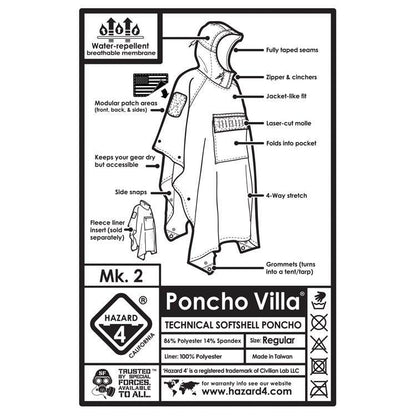 Hazard 4 Poncho Villa 2020 Version Technical Soft-Shell Poncho Black Tactical Distributors Ltd New Zealand