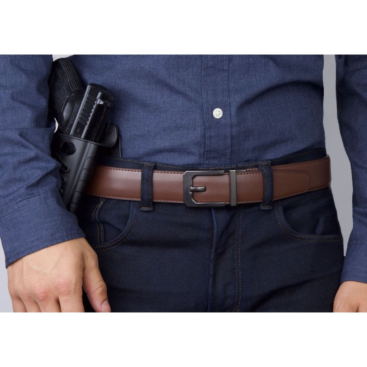 KORE Essentials Leather 1.5" Gun Belt Brown with X3 Gunmetal Buckle Belts KORE Essentials Tactical Gear Supplier Tactical Distributors Australia