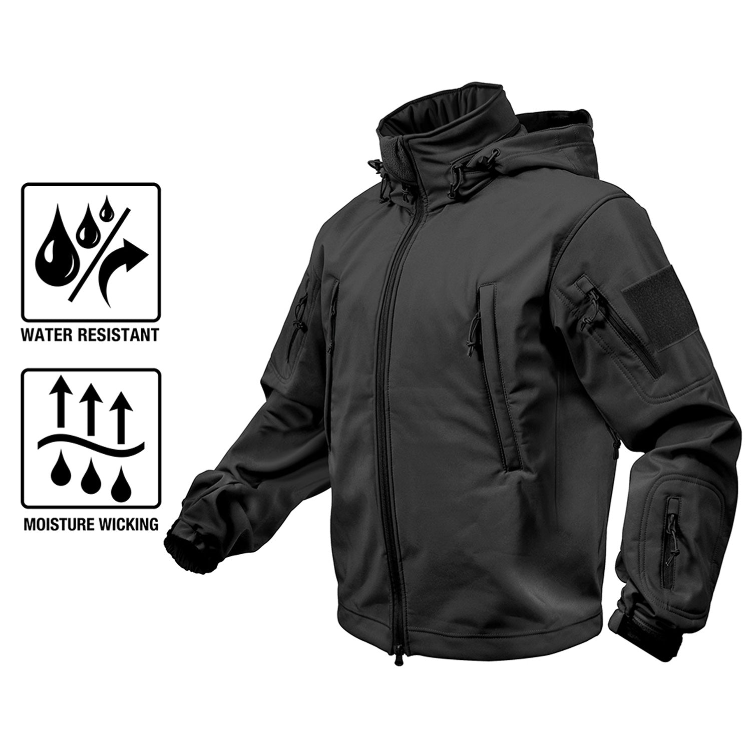 MilSpec Special Ops Tactical Softshell Jacket with Hood Black Tactical Distributors Ltd New Zealand