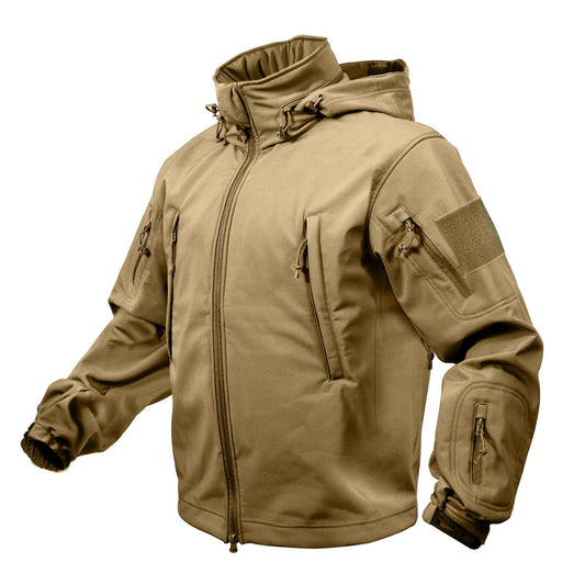 MilSpec Special Ops Tactical Softshell Jacket with Hood Coyote Brown Small Tactical Distributors Ltd New Zealand
