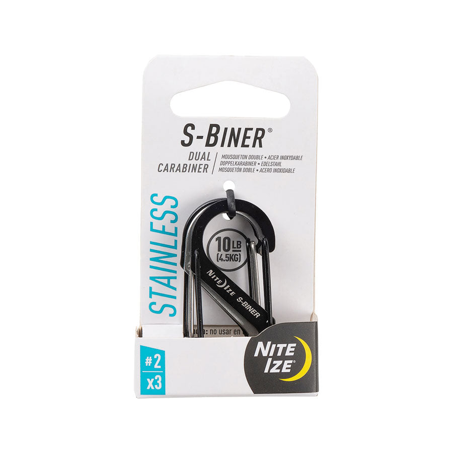 Nite Ize S-Biner Dual Carabiner Stainless Steel #2 3 Pack Black/Stainless Tactical Distributors Ltd New Zealand