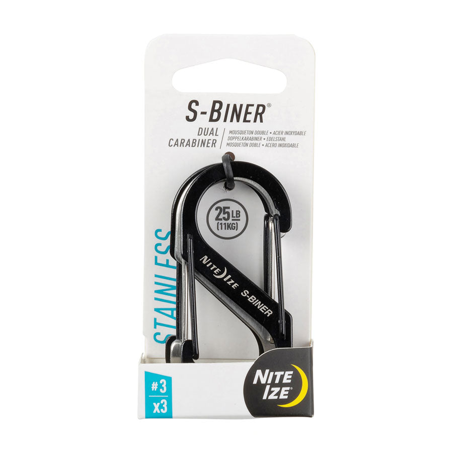 Nite Ize S-Biner Dual Carabiner Stainless Steel #3 3 Pack Black/Stainless Tactical Distributors Ltd New Zealand