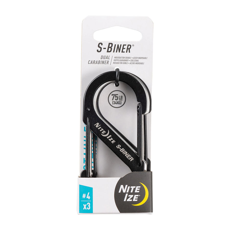 Nite Ize S-Biner Dual Carabiner Stainless Steel #4 3 Pack Black/Stainless Tactical Distributors Ltd New Zealand