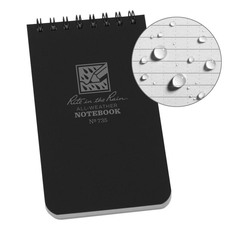 Rite in the Rain No735 Top Spiral 3x5 Notebook Universal Black Tactical Distributors Ltd New Zealand