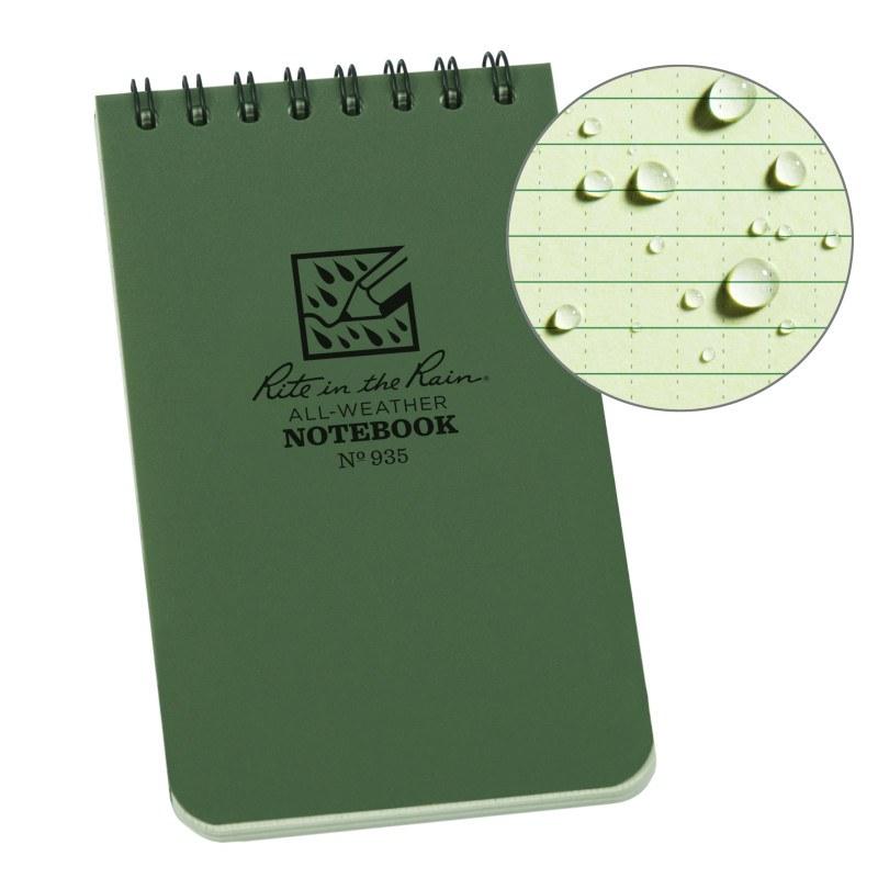 Rite in the Rain No935 Top Spiral 3x5 Notebook Universal Green Tactical Distributors Ltd New Zealand