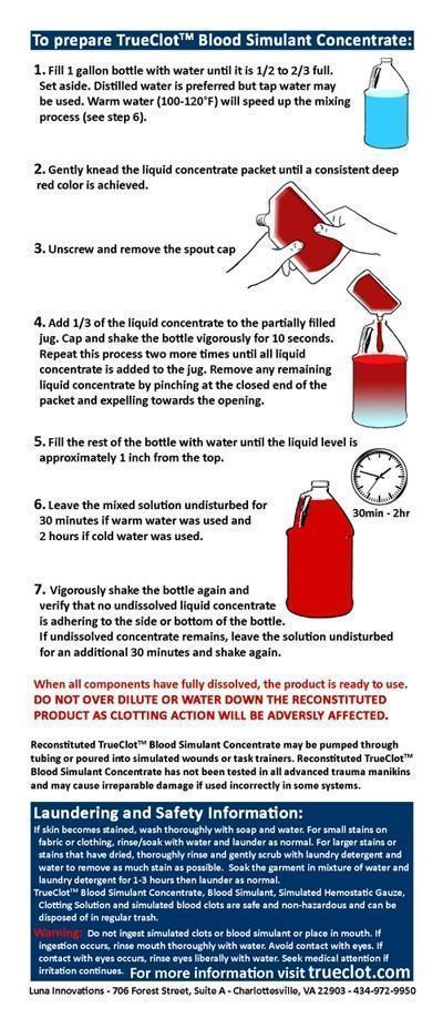 TrueClot Blood Simulant Concentrate 4X1LTR Packs Tactical Distributors Ltd New Zealand